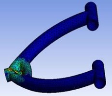 a) Equivalent strain, b) maximum principal stress, c) total deformation