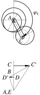 Plans of positions and linear velocities of the mechanism links