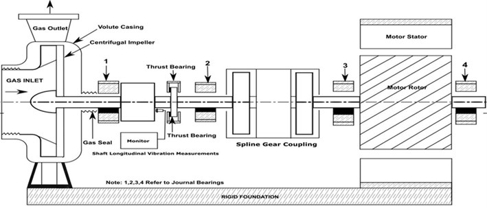 Schematic diagram showing vibration monitoring locations