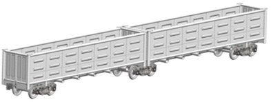 The spatial computer models of freight wagons:  a) flat wagon, b) open wagon, c) boxcar, d) hopper wagon