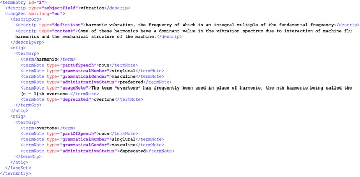 Metadata displayed for the cacidate term “harmonic”