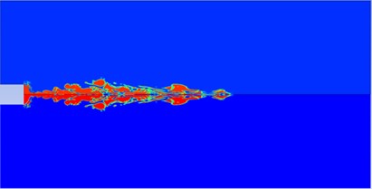 Contours of gas phase volume fractions at different instants