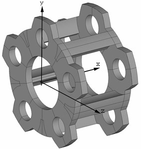 3-D model of planetary gearbox carrier with five satellites