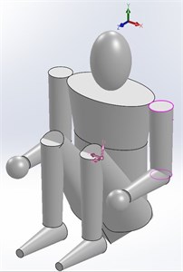 a) Standing position – subject stands erect with head oriented in the Frankfort plane and with arms hanging naturally at the sides as when measuring stature, b) standing, arms over head. Legs, torso, and head same as position 1; upper extremities raised over head, parallel to Y-axis; wrist axes parallel to X-axis; hands slightly clenched, c) sitting, thighs elevated position: thighs and forearms are placed parallel  to the Z-axis, the upper arms, shanks, and spine are parallel to the Y-axis; the soles are parallel  to the X-Z plane; wrist axes are parallel to Z-axis, and the head lies in Frankfort plane