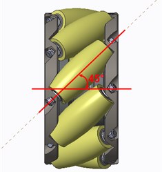 Twist angle between each roller and the rotational axis of the Mecanum wheel