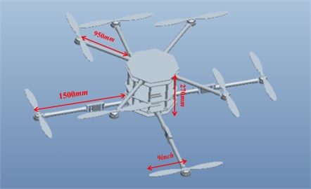 Structural dimension of octocopter fuselage parameters