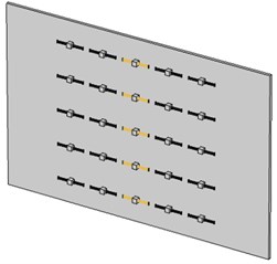Partially activated metamaterial plates with austenite  (yellow-colored) and martensite (black-colored) resonance units