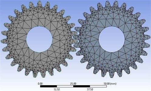 Meshed spur gear with tetrahedron meshing