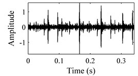 Time-domain waveforms and WCMs of four different operation statuses in C3 condition:  a), b) normal condition; c), d) inner race fault; e), f) ball fault and g), h) outer race fault