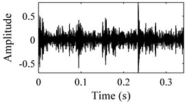 Time-domain waveforms and WCMs of four different operation statuses in C3 condition:  a), b) normal condition; c), d) inner race fault; e), f) ball fault and g), h) outer race fault