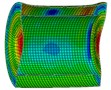 Deformations and stress distributions of the cylinder at each instant along ox-y section