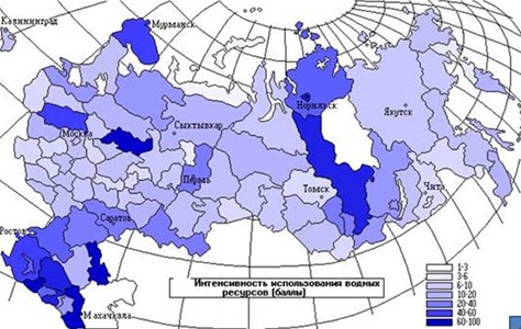 Uneven distribution of reserves and the level of water consumption  from surface fresh sources in the Russian Federation