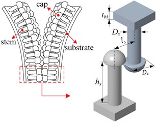 Three-dimensional image of flexible fastener with hemispherical caps