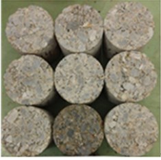 Distribution of macadam in core sample section of three mixing processes