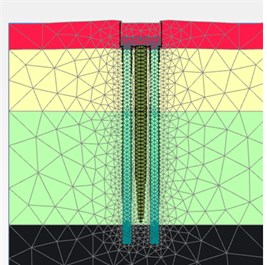 a) Initial state of foundation embedding, b) when Fz = 300 Ton/pile, c) when Fz = 600 Ton /pile