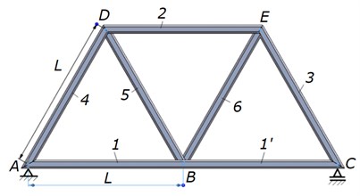 Single-span Warren truss with seven bar of equal length