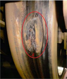 Scratch of wheel caused by sliding contact