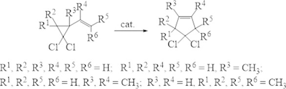 Catalytic isomerization of substituted vinyl-gem-dichlorocyclopropanes
