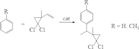 Alkylation of benzene and its analogues with substituted vinyl-gem-dichlorocyclopropanes