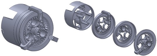 Internal gears arrangement for mechanism stability