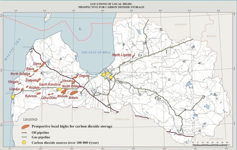 Potential sites for CO2 geological storage in Latvia