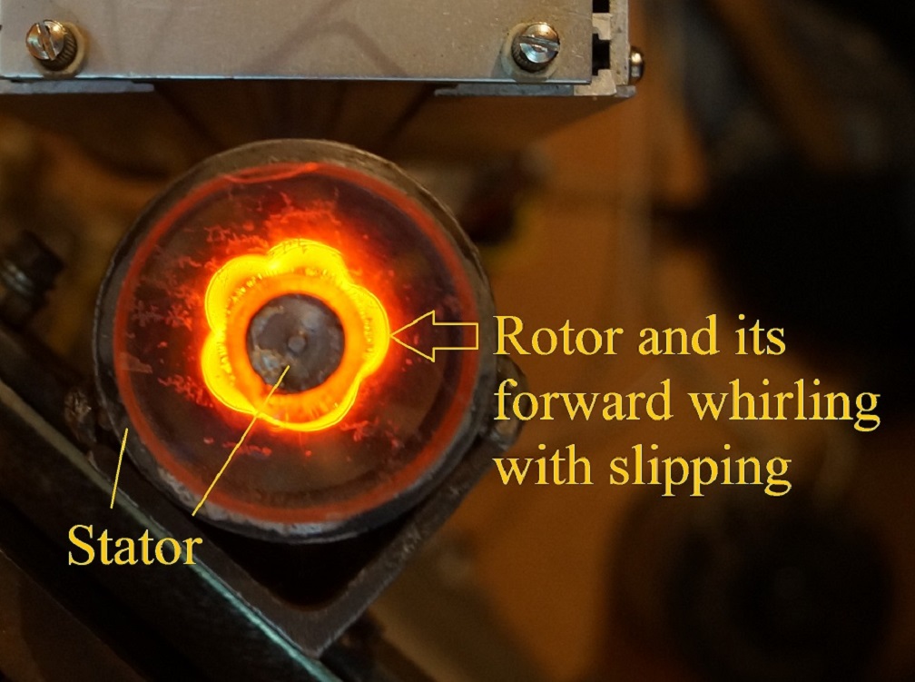 Rolling and whip phenomenon of hollow rotor slipping on internal stator
