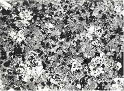 Microstructures of samples of a) forsterite, b) forsterite-chromite and c) corundum  refractory materials