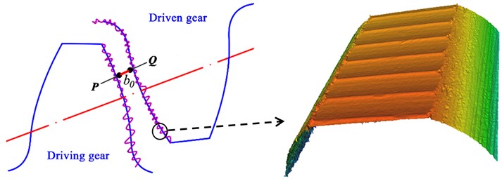 Illustration of gear backlash with tooth-surface microscopic features