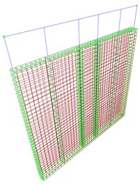 a) Detailed and b) simplified FE models of the reference LFW shear wall