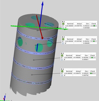 Diameter dimensions in GOM inspect software