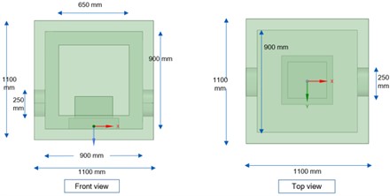 Dimensions of acoustic chamber for testing of inverter,  test setup for acoustic testing inside chamber