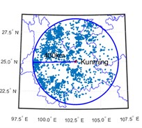 Spatial distribution of earthquake events with epicentral distances within 400 km