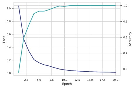 Illustration of loss value and accuracy curves over time