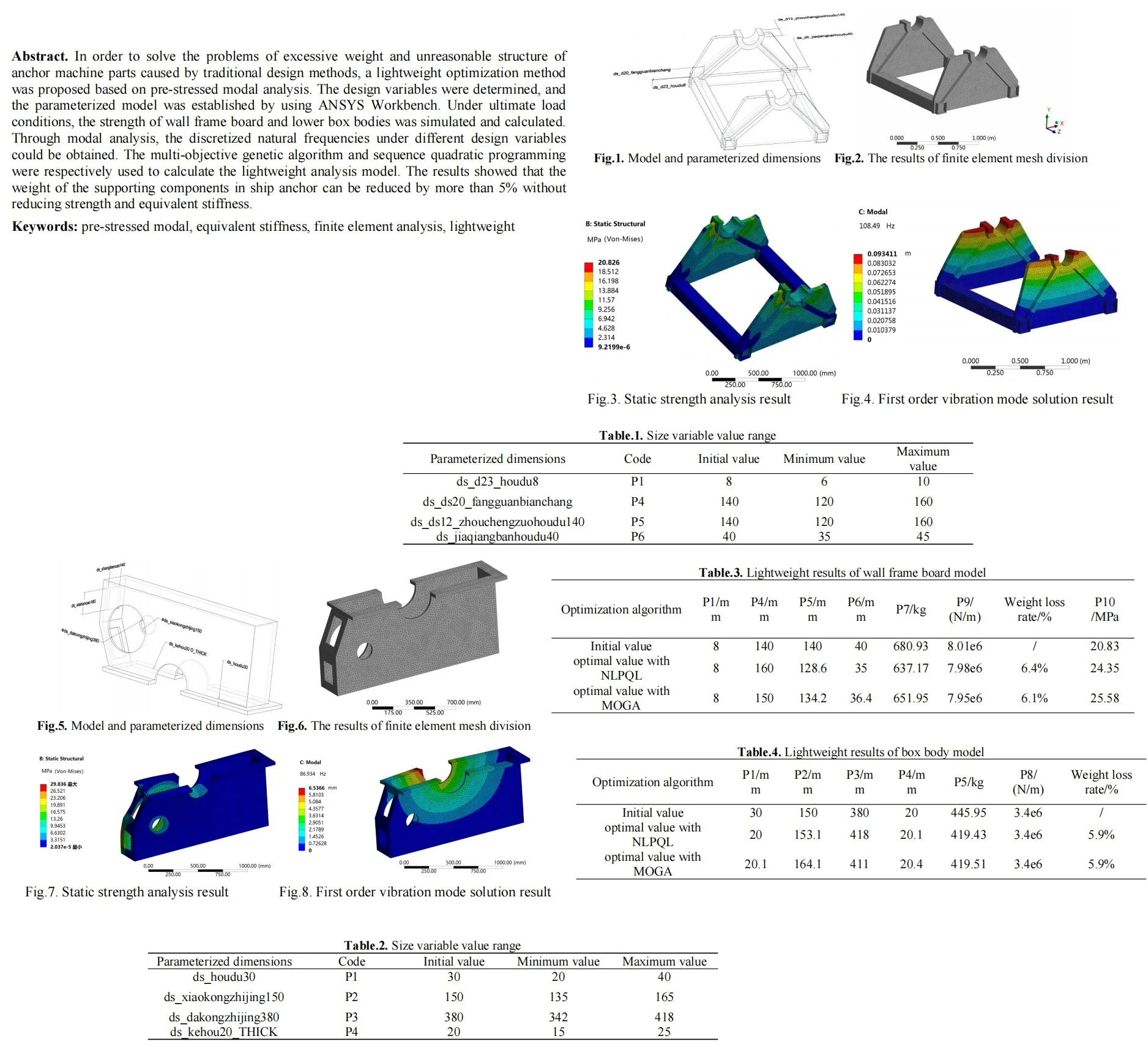 Analysis and optimization of pre-stressed modal features of ship anchor support parts