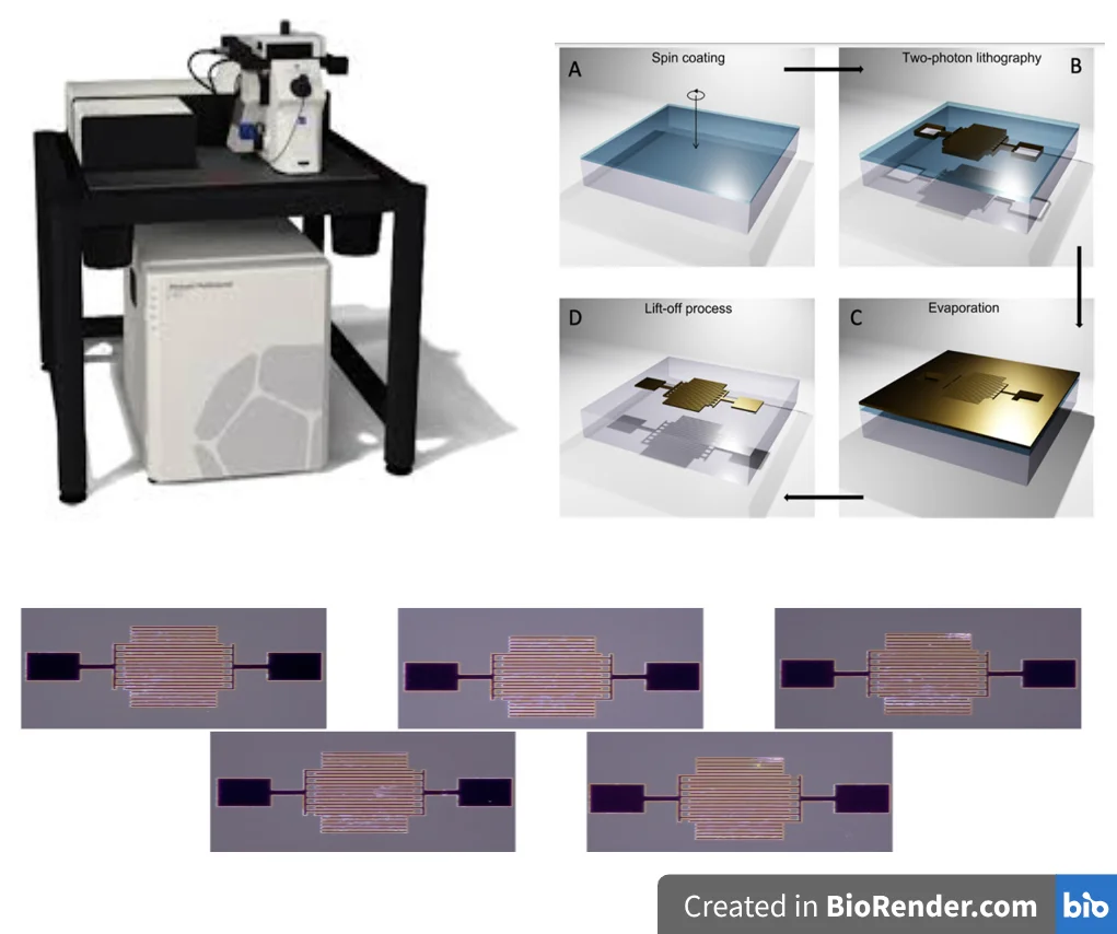 Fabrication and characterization of interdigital transducer structures as temperature sensors by two-photon lithography