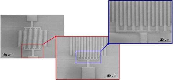 SEM images of the fabricated IDT structure