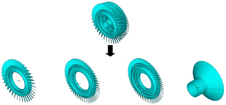 Substructure solid model of multistage bladed-disk system