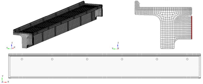 Deformable finite element model of a 16.5 m span block. Concrete