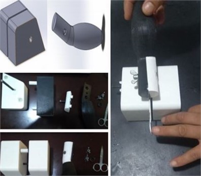 The image showcases the ring support, emphasizing the side opening adaptable  to different finger and brush sizes, as well as tombstones. It demonstrates the usability  of the brush and pencil for writing and handling by individuals with ectrodactyly