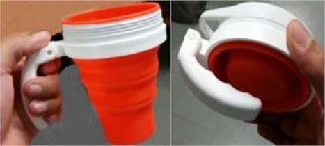 Folding handle for the folding cup: a) the 3D modeling; b) the handle’s application is demonstrated