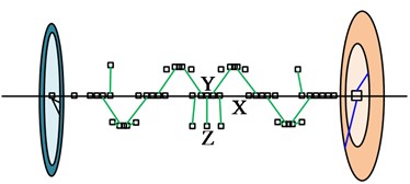 Torsional equivalent model of crankshaft optical axis, crankshaft  with pulley, and crankshaft with vibration damper