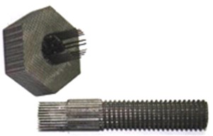 Three different tensile failure modes of C/C bolts: a) thread pull-off, b) pull-out between screw and bolt head, c) thread fracture at root, d) force-displacement curve corresponding to mode c)