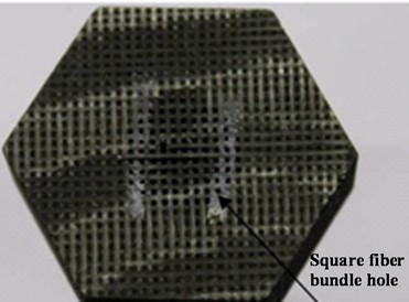 The morphological comparison after the fiber bundle is pulled out between the bolt with  a) orthogonal three-dimensional directions weaving and b) other braided bolt