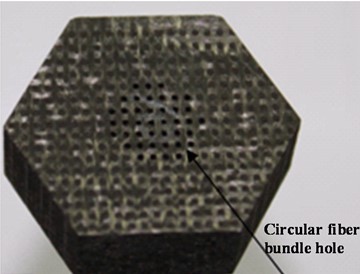 The morphological comparison after the fiber bundle is pulled out between the bolt with  a) orthogonal three-dimensional directions weaving and b) other braided bolt