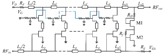 Distributed low noise amplifier structure with partial pressure noise reduction