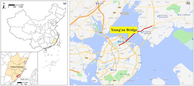 Geographical location of the Xiang’an Bridge considered for the case study