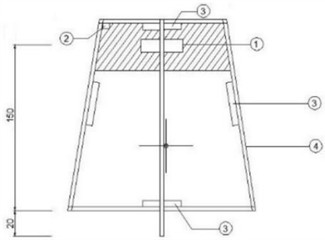 Schematic diagram of the measuring stand. Note: 1) denotes the sonar station, 2) denotes the sounder, 3) is the float, 4) is the bracket