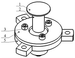 Schematics of ultrasonic acoustic pressure source; 1 – acoustic pressure radiator;  2 – Langevin transducer; 3 – clamping bolts; 4 – top part of clamping ring; 5 – bottom part  of clamping ring; 6 – horn; 7 – piezoelectric rings; 8 – back end; 9 – pre-compressing bolt;  10 – excitation signal generator and its amplifier; 11 – polarization direction