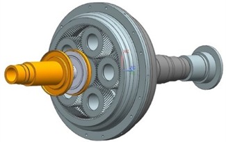 a) 3D solid model of GTF gearbox; b) multi-body dynamics model of GTF gearbox