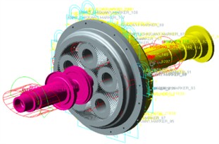 a) 3D solid model of GTF gearbox; b) multi-body dynamics model of GTF gearbox